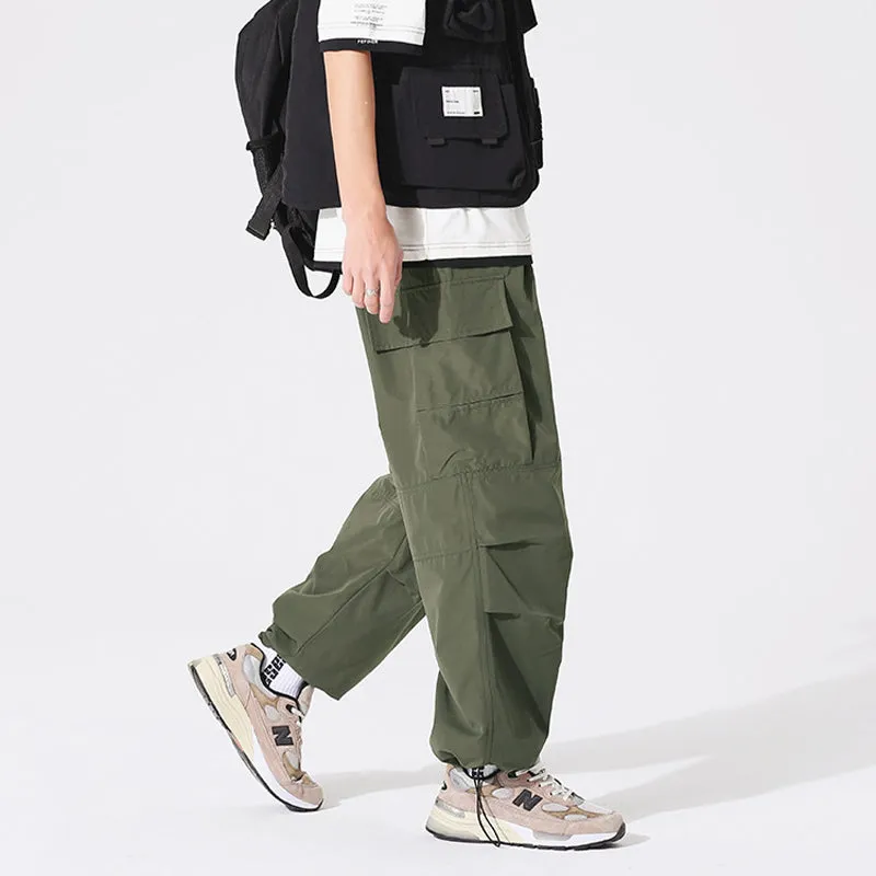 PLEATED KNEES LOOSE STRAIGHT TROUSERS