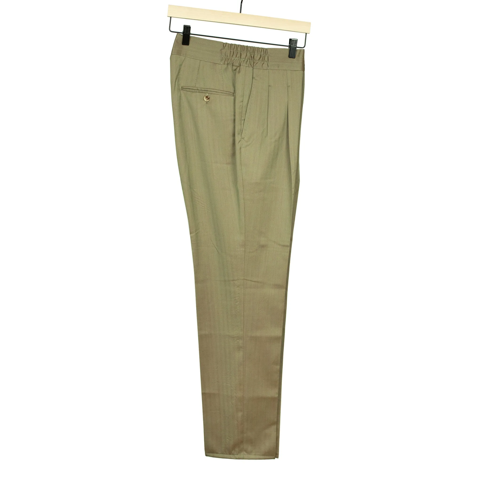 Pleated Lounge trousers in tan herringbone wool Solaro