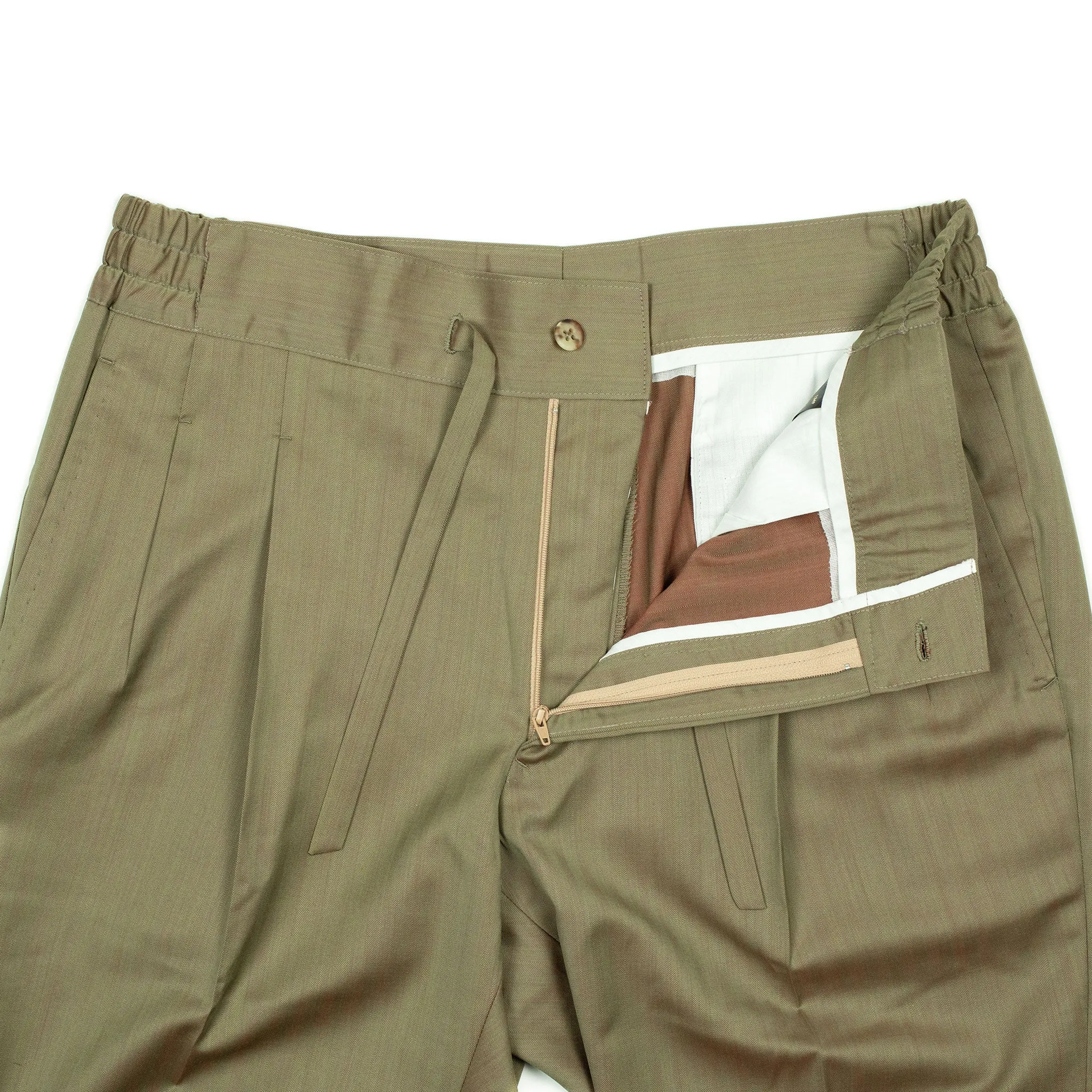 Pleated Lounge trousers in tan herringbone wool Solaro