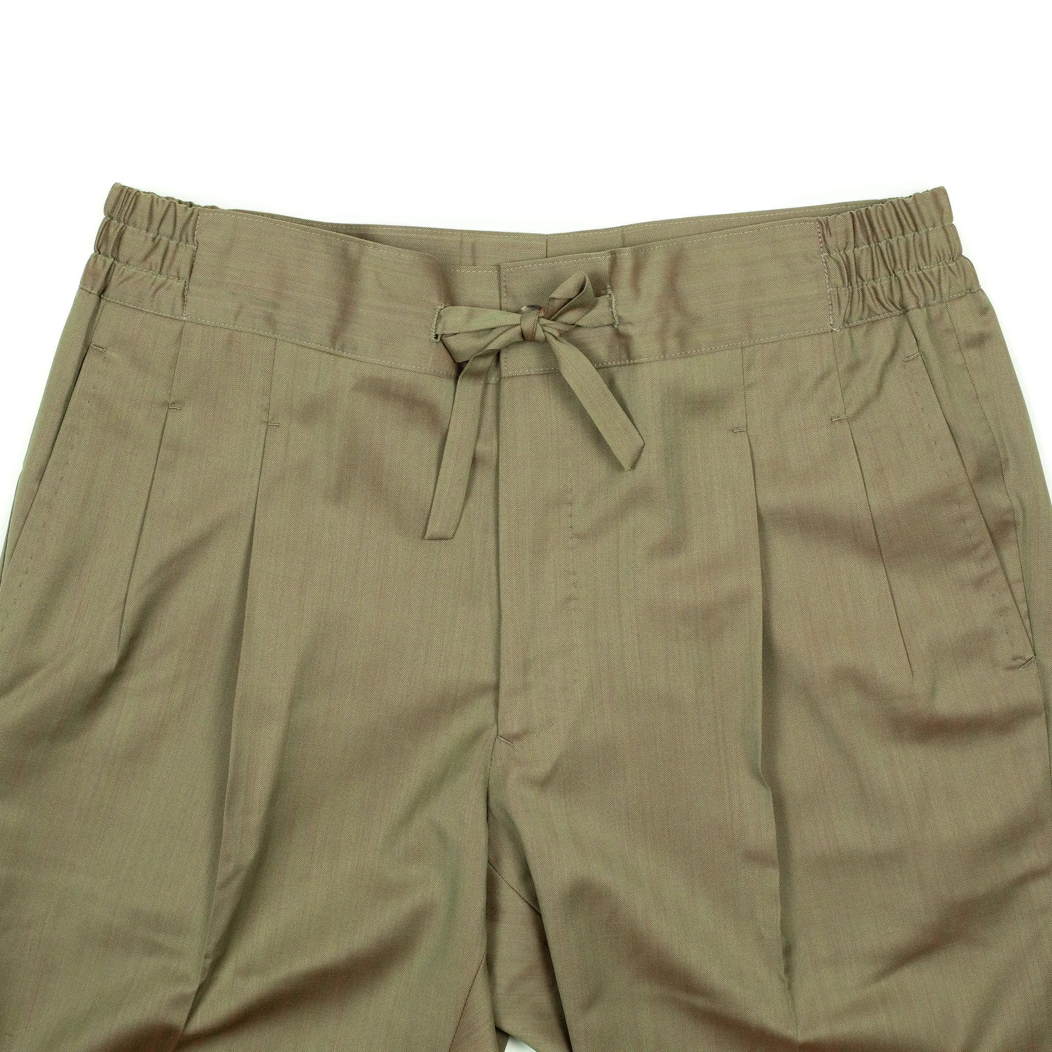 Pleated Lounge trousers in tan herringbone wool Solaro