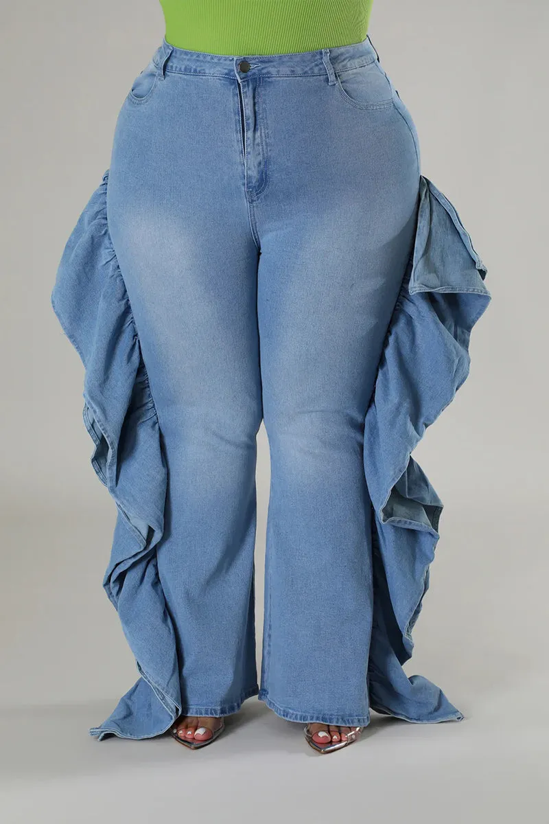 PR3114 Ruffle Stretch Denim Jeans Pant