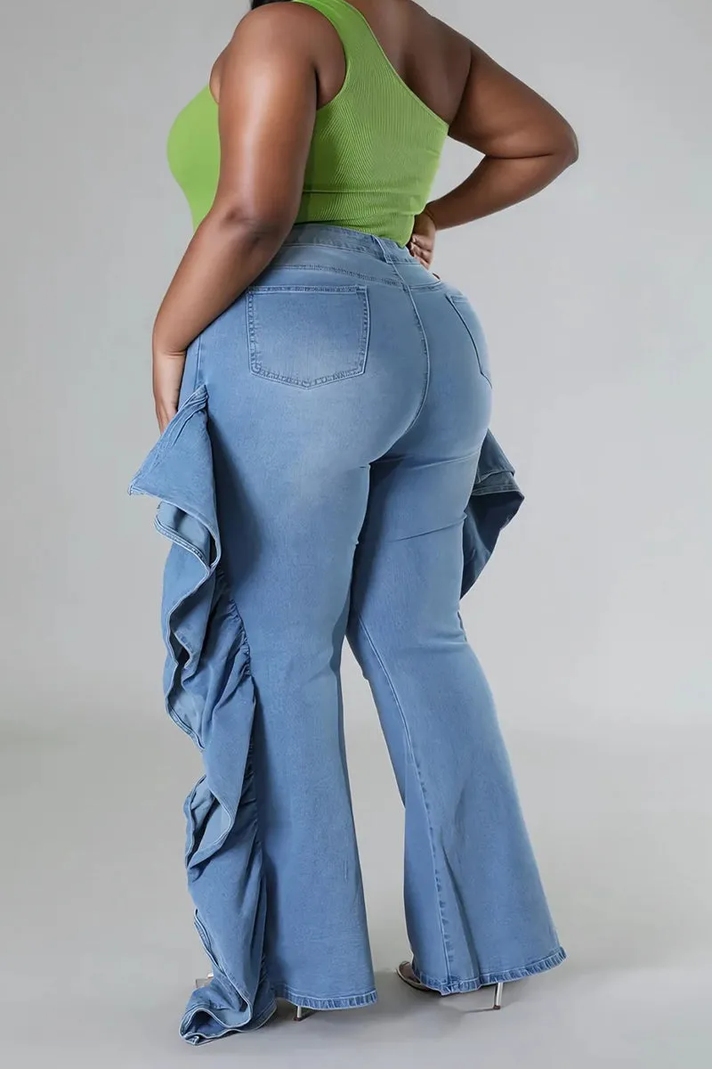 PR3114 Ruffle Stretch Denim Jeans Pant