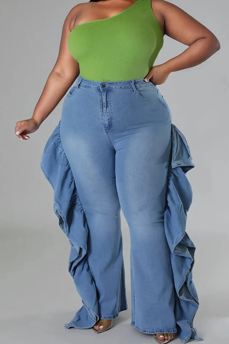 PR3114 Ruffle Stretch Denim Jeans Pant