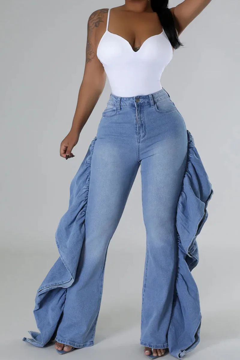 PR3114 Ruffle Stretch Denim Jeans Pant
