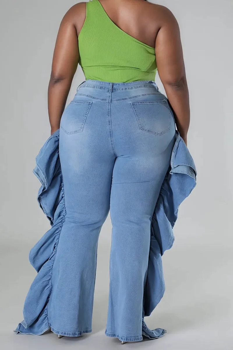 PR3114 Ruffle Stretch Denim Jeans Pant