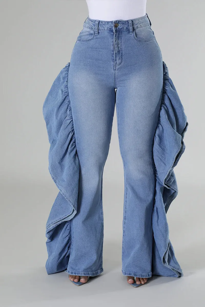 PR3114 Ruffle Stretch Denim Jeans Pant