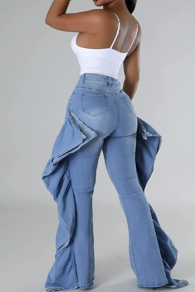 PR3114 Ruffle Stretch Denim Jeans Pant