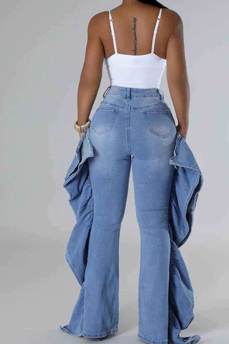 PR3114 Ruffle Stretch Denim Jeans Pant