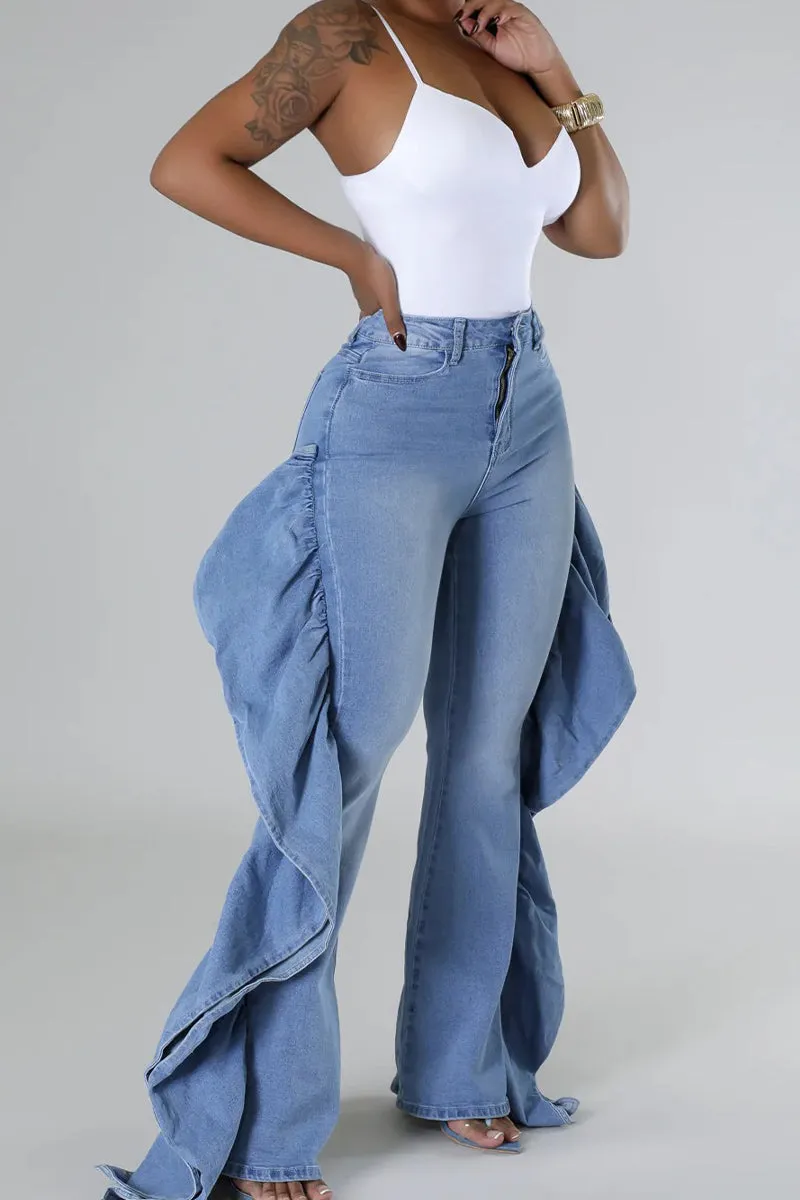 PR3114 Ruffle Stretch Denim Jeans Pant