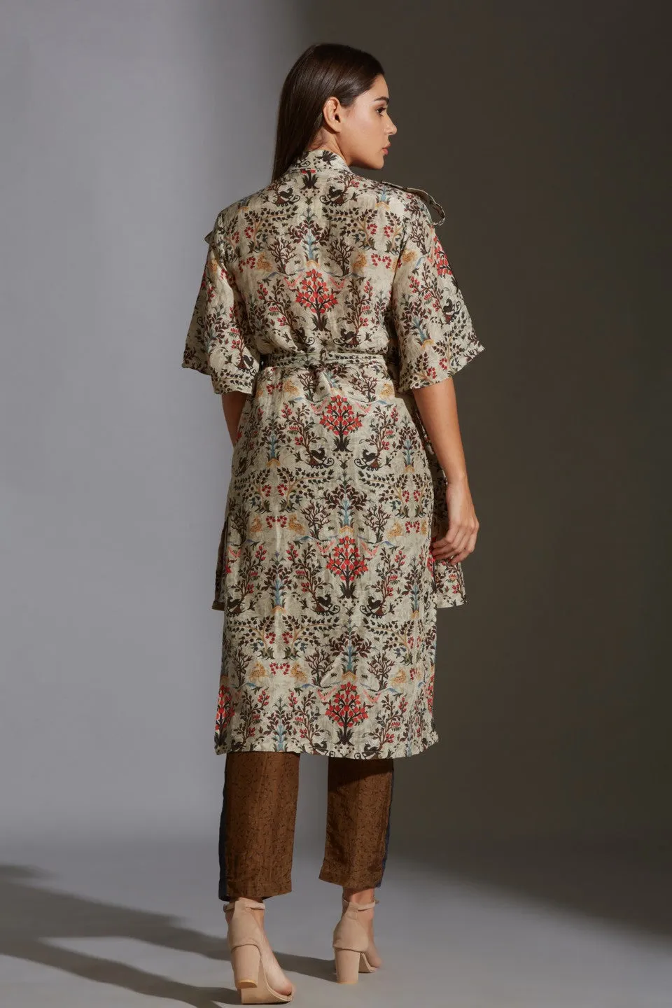 Printed jacket with printed trousers