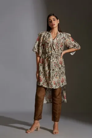 Printed jacket with printed trousers