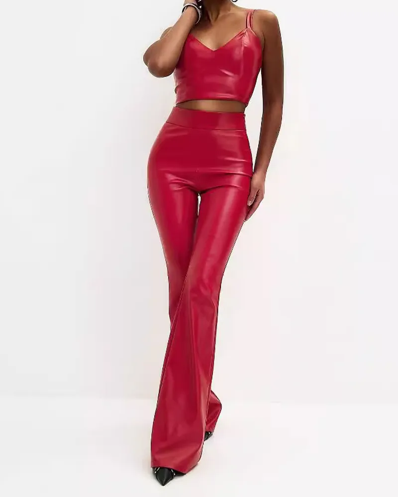 PU High-Waisted Trousers Bright