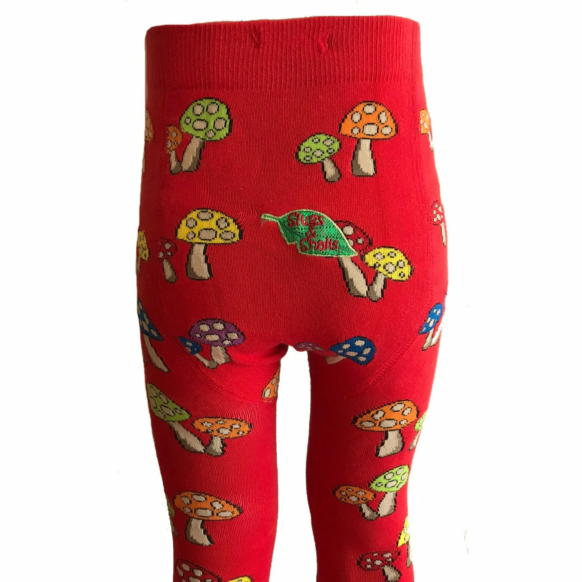 Red Fun Guy Rainbow Mushrooms Kids Tights