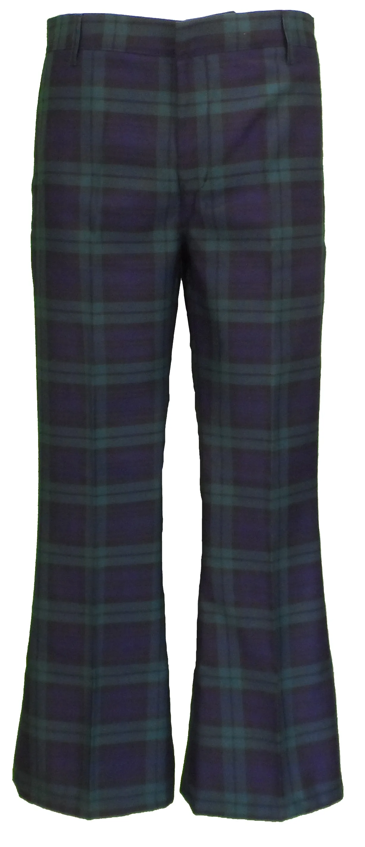 Run & Fly Mens 60s 70s Retro Checked Blackwatch Tartan Bell Bottom Trousers