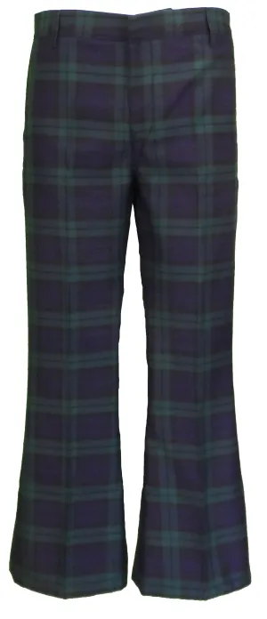 Run & Fly Mens 60s 70s Retro Checked Blackwatch Tartan Bell Bottom Trousers