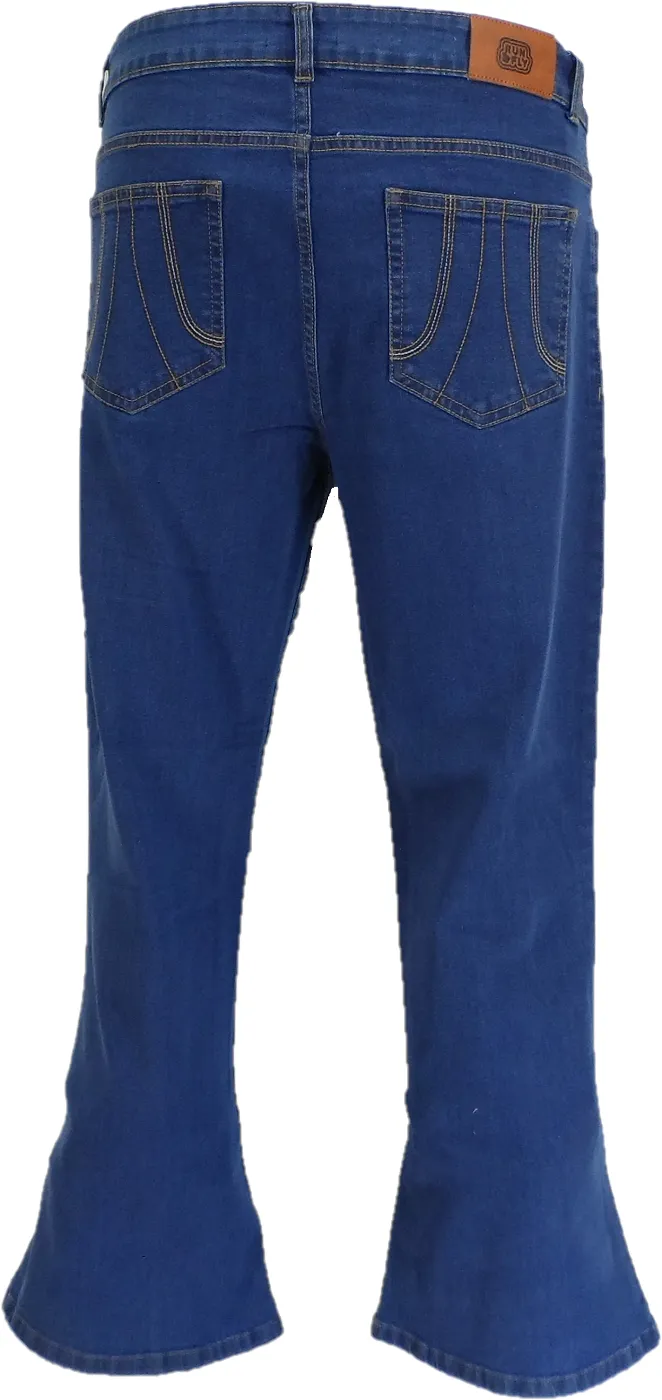 Run & Fly Mens Stone Wash Denim Bell Bottom Flares Jeans