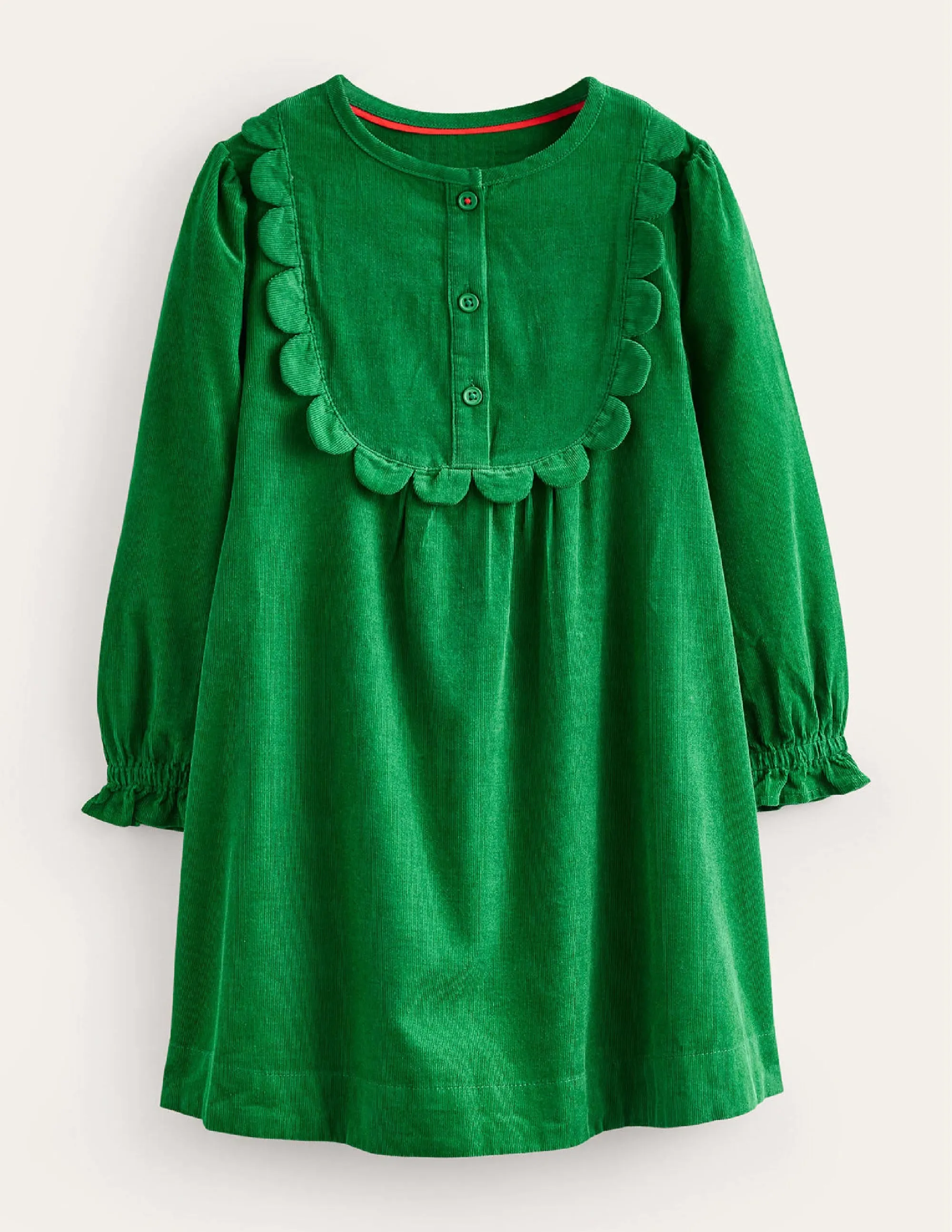 Scallop Cord Dress-Deep Green