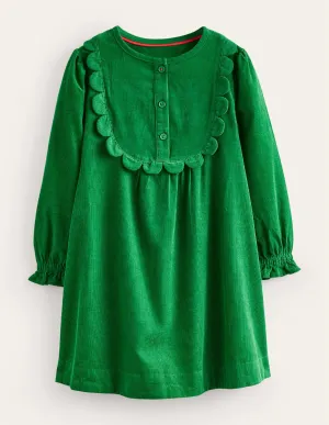 Scallop Cord Dress-Deep Green
