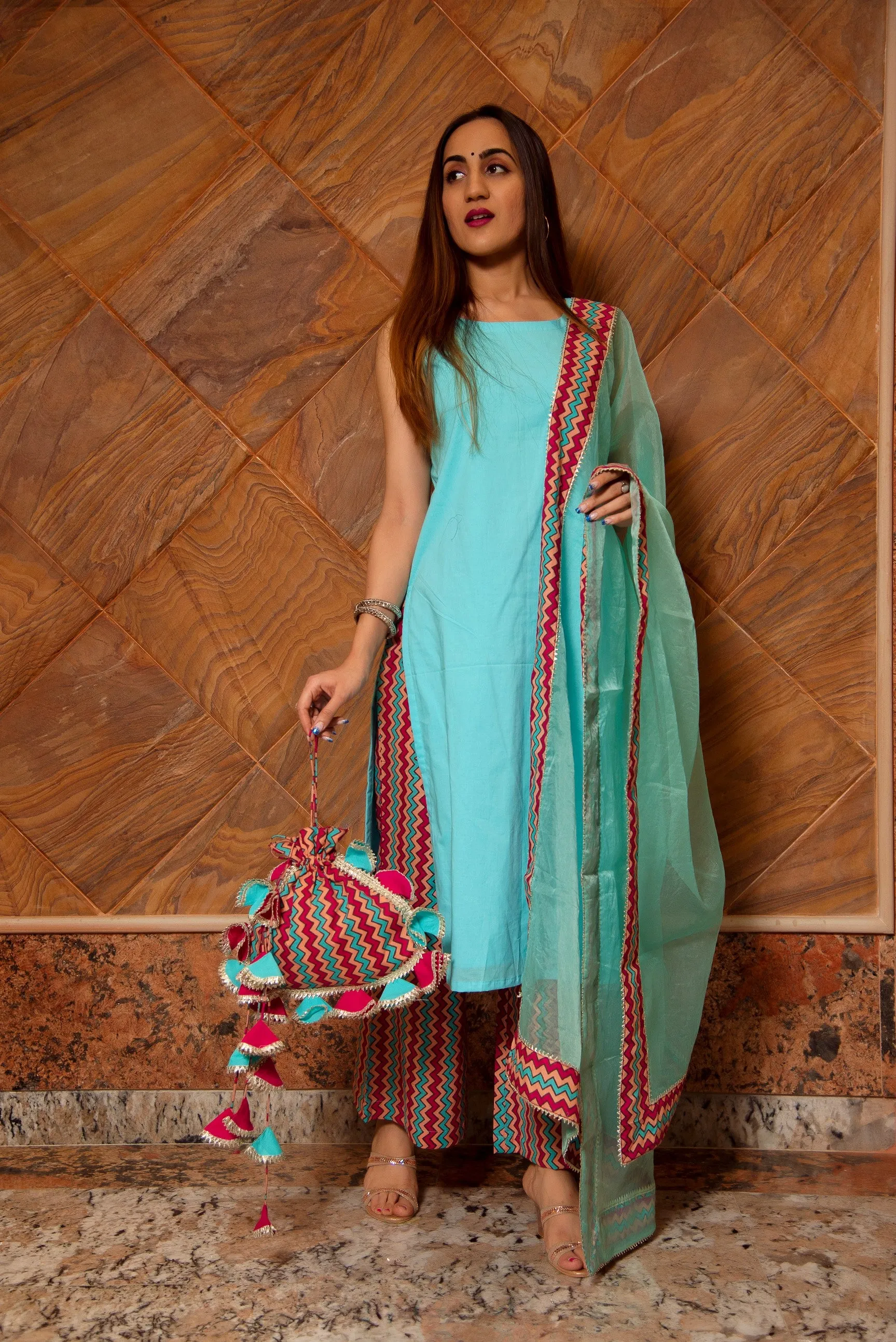 SIYA LIGHT BLUE COTTON SUIT SET