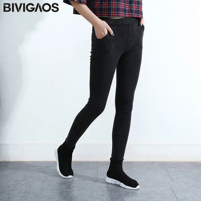 Slanting Pocket Washed Jeans Leggings Pencil Pants