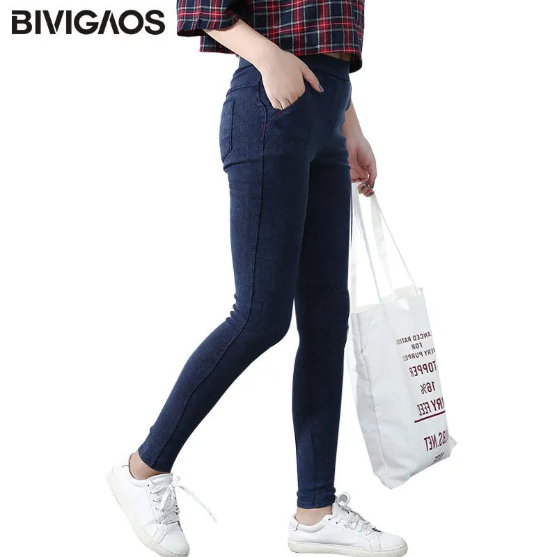 Slanting Pocket Washed Jeans Leggings Pencil Pants