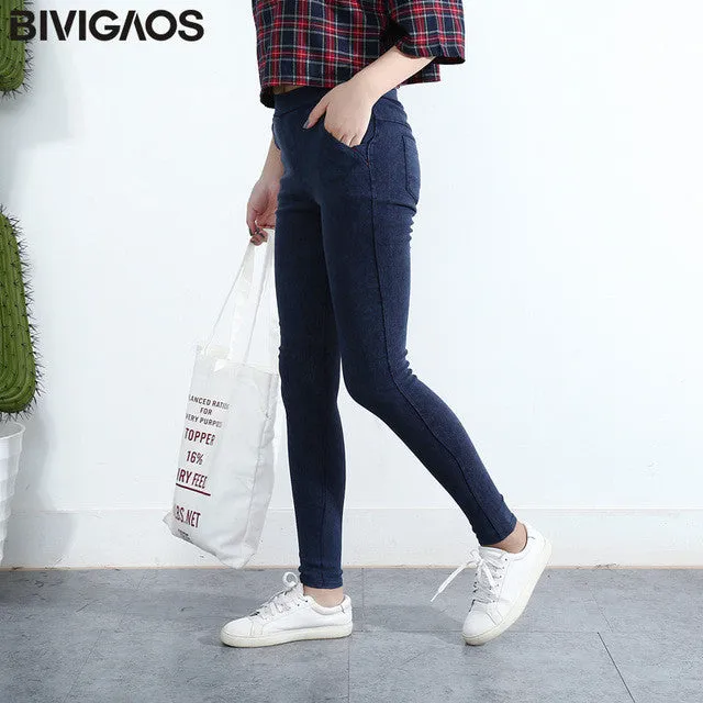 Slanting Pocket Washed Jeans Leggings Pencil Pants