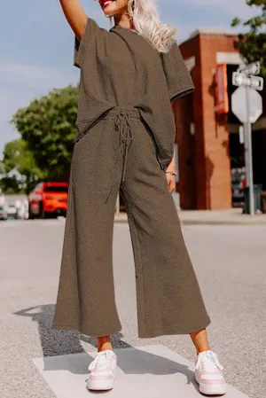 Textured Brown Loose Fit T Shirt and Pants Set