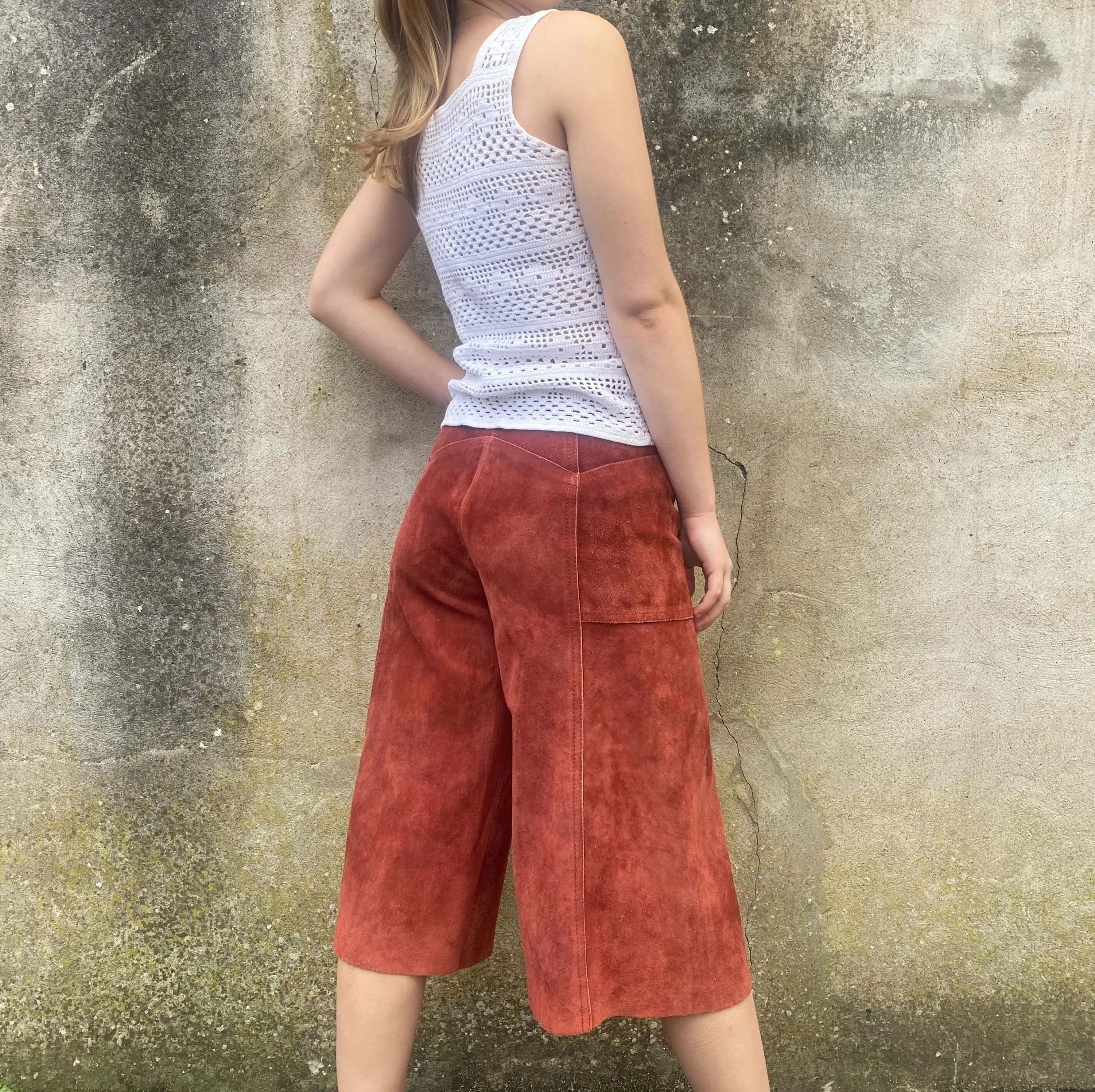 Vibrant 1970s Rust Suede Culottes