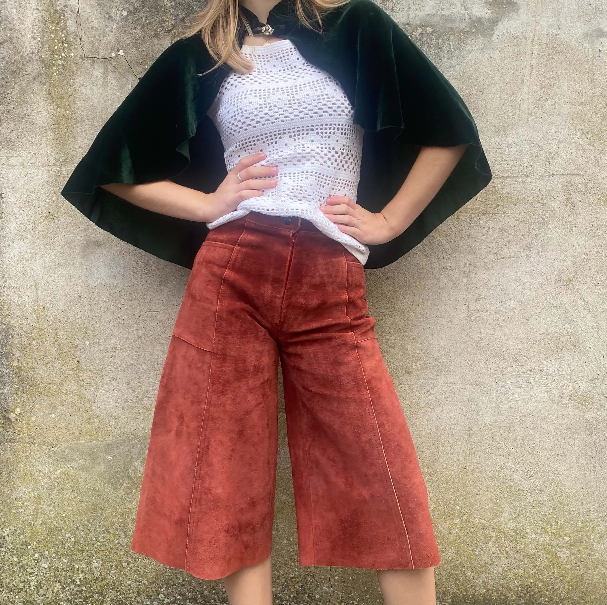 Vibrant 1970s Rust Suede Culottes