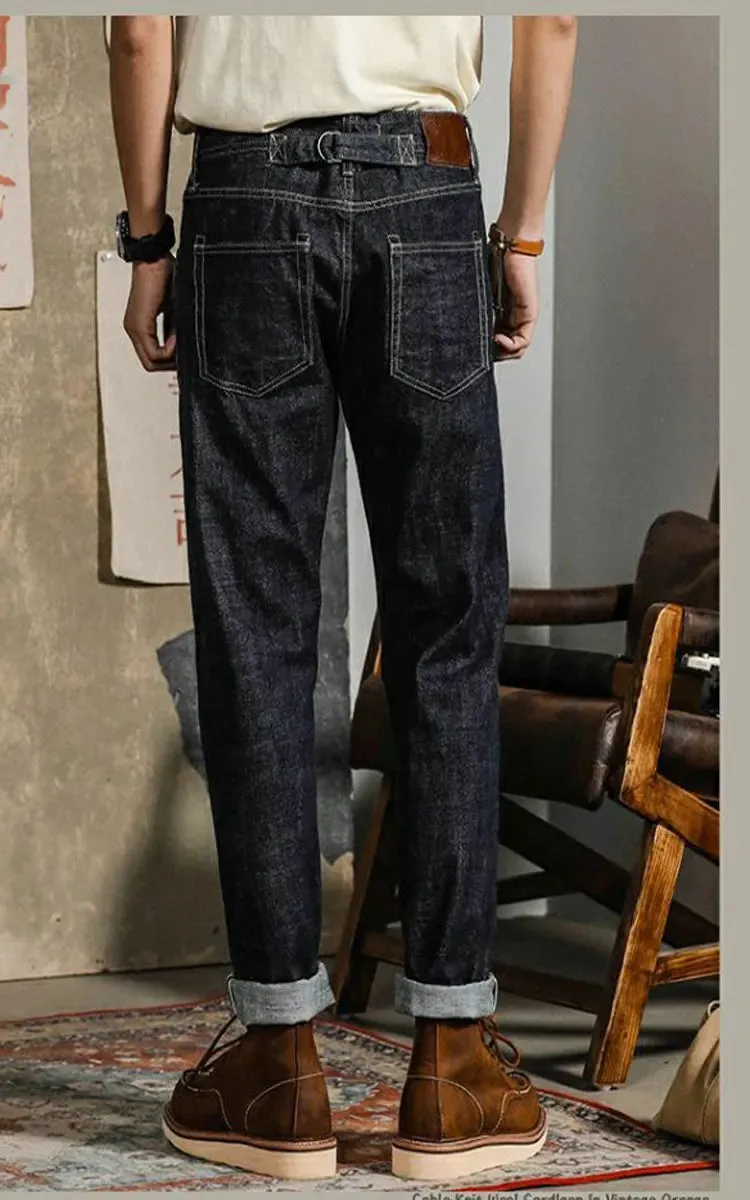 WIAOFELLAS  -  American Retro Denim Pants Men Back Paris Buckle Cowboy Cargo Pants Wear Resistant Jeans Labor Protection Work Trousers