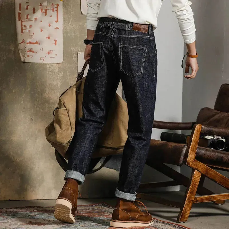 WIAOFELLAS  -  American Retro Denim Pants Men Back Paris Buckle Cowboy Cargo Pants Wear Resistant Jeans Labor Protection Work Trousers