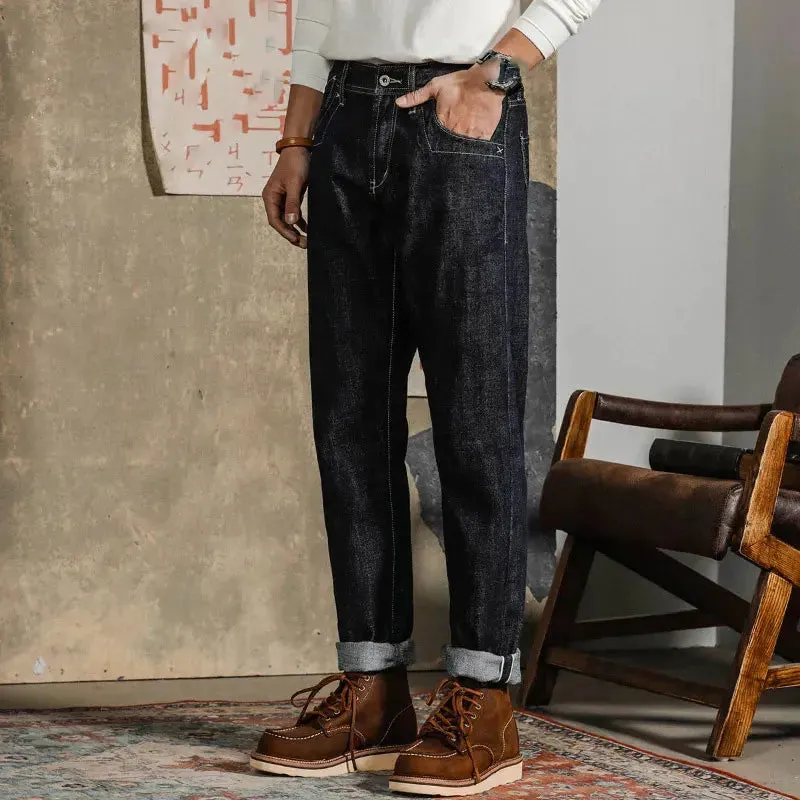 WIAOFELLAS  -  American Retro Denim Pants Men Back Paris Buckle Cowboy Cargo Pants Wear Resistant Jeans Labor Protection Work Trousers