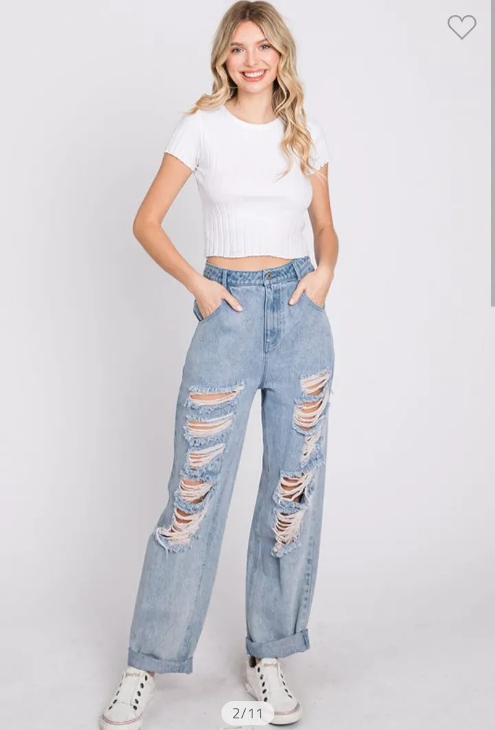 Wide Leg Distressed Jeans