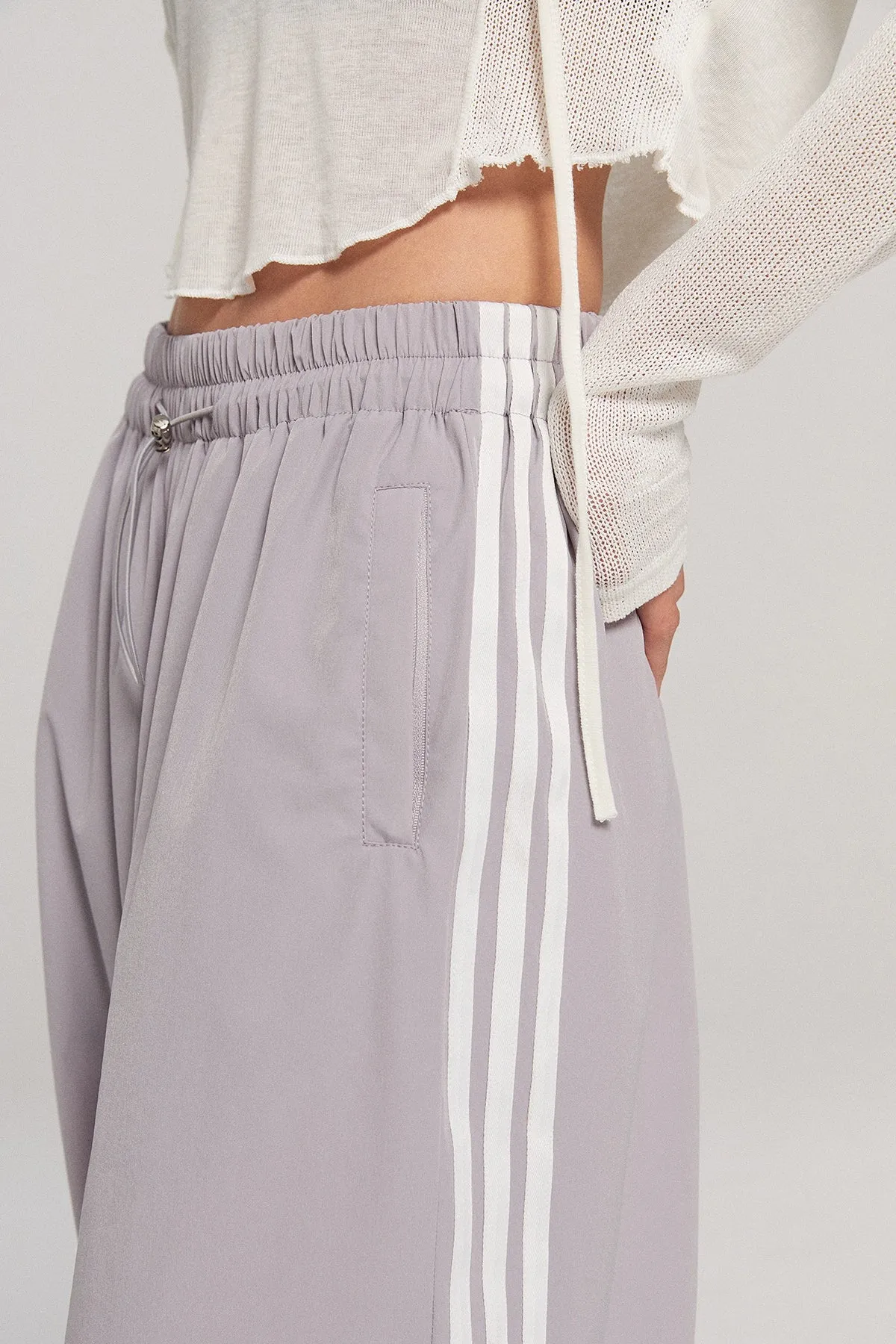 Wide-Leg Striped Track Pants with Drawstring Waist