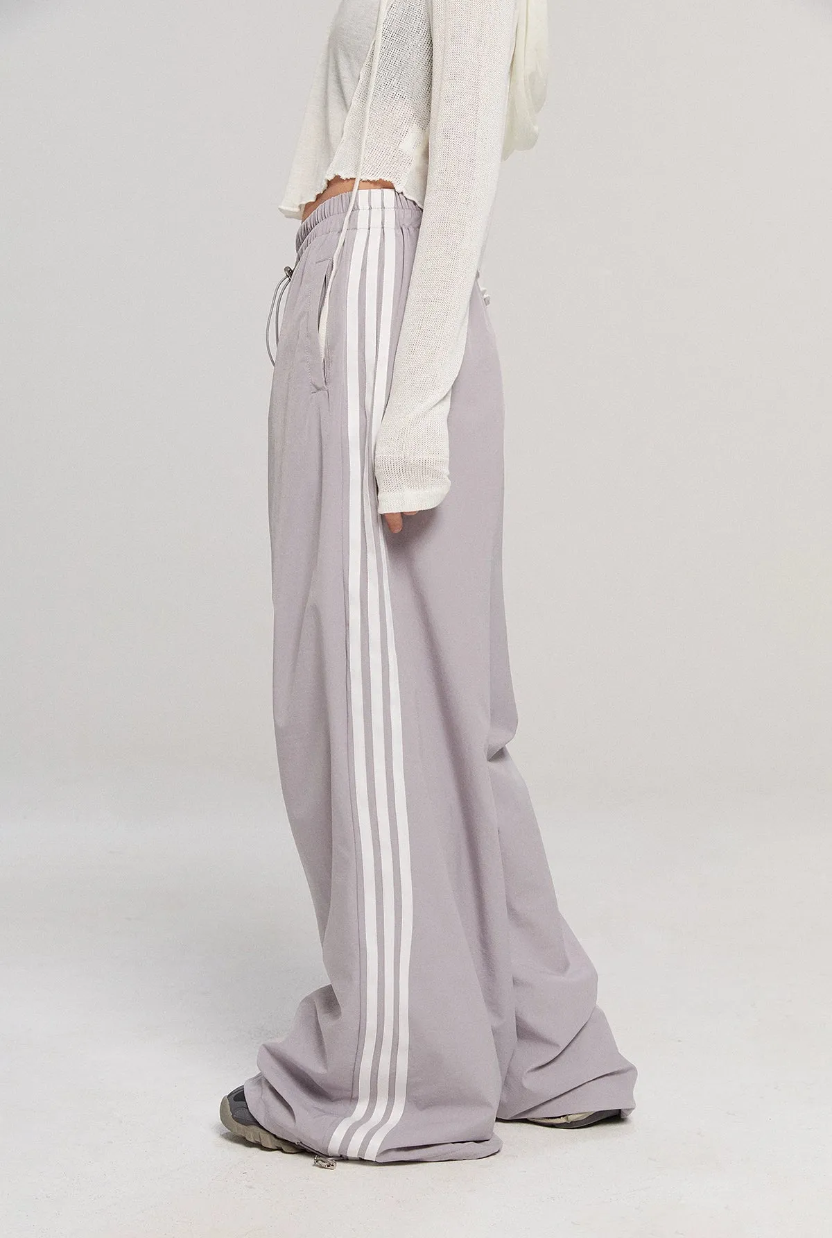 Wide-Leg Striped Track Pants with Drawstring Waist