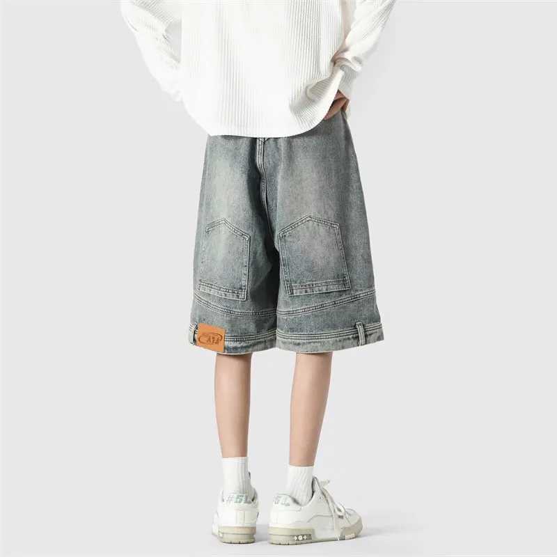Wide Leg Upside-Down Effect Denim Shorts