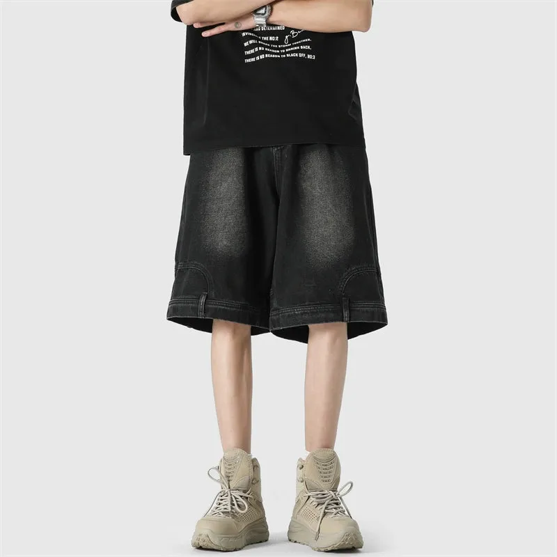 Wide Leg Upside-Down Effect Denim Shorts