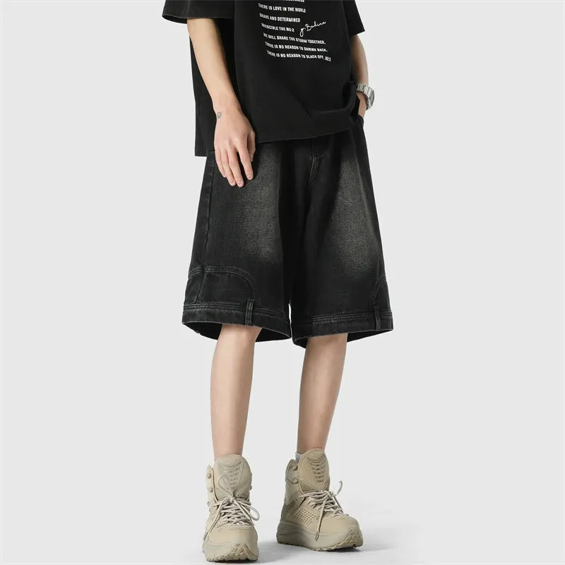 Wide Leg Upside-Down Effect Denim Shorts