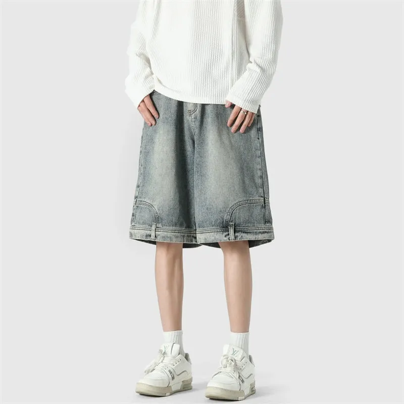 Wide Leg Upside-Down Effect Denim Shorts