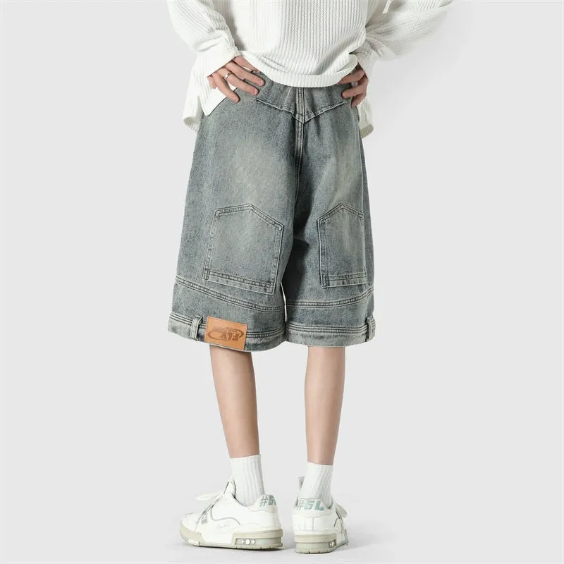Wide Leg Upside-Down Effect Denim Shorts