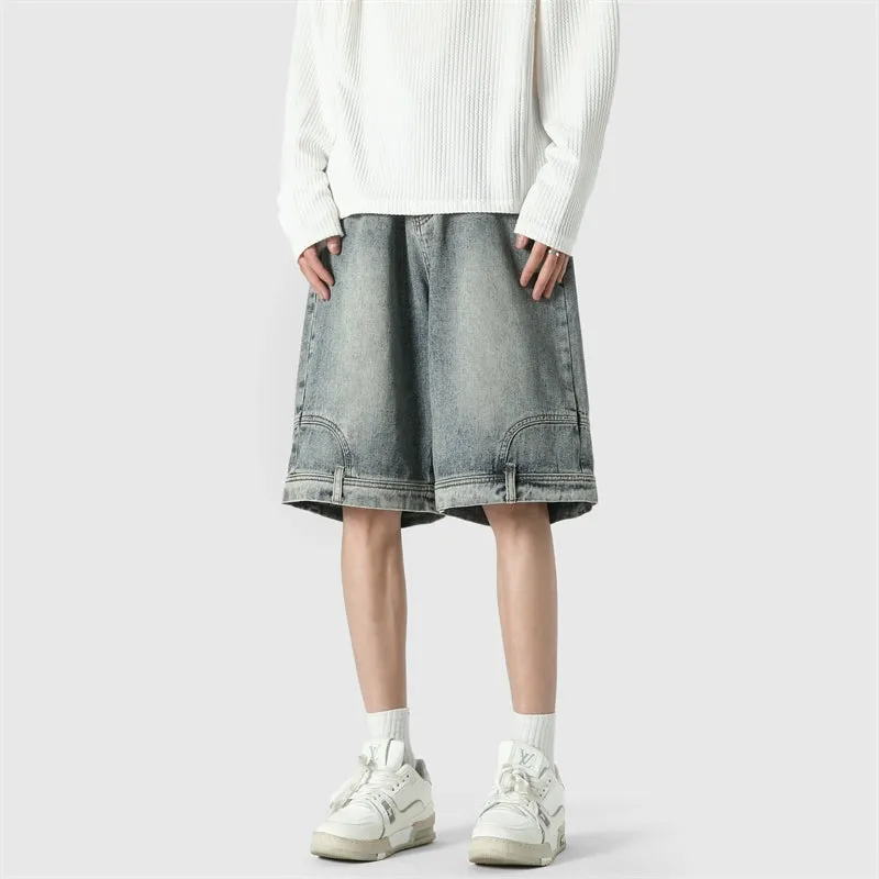 Wide Leg Upside-Down Effect Denim Shorts