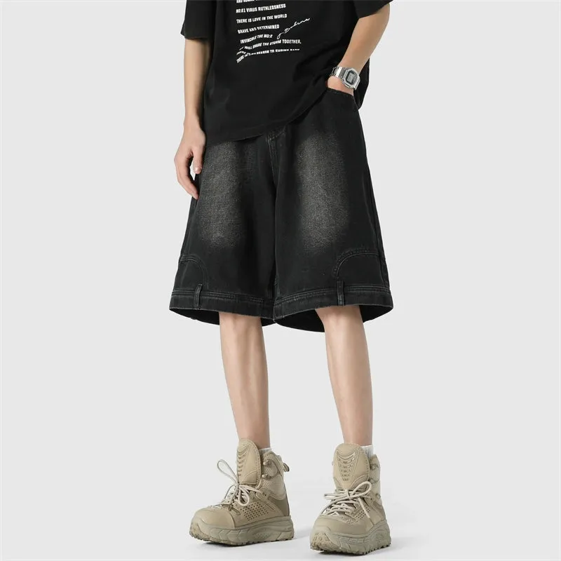 Wide Leg Upside-Down Effect Denim Shorts