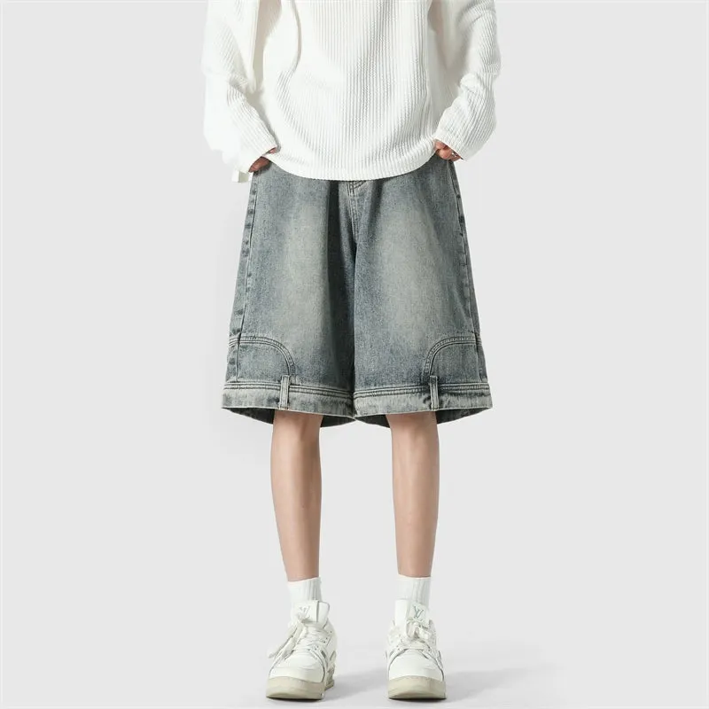 Wide Leg Upside-Down Effect Denim Shorts