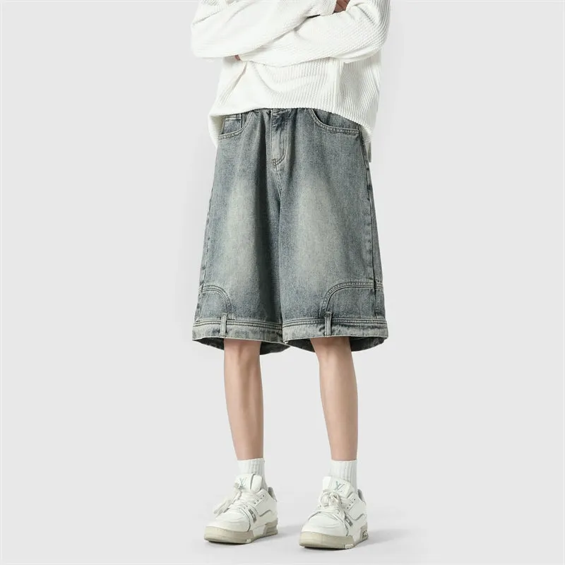 Wide Leg Upside-Down Effect Denim Shorts