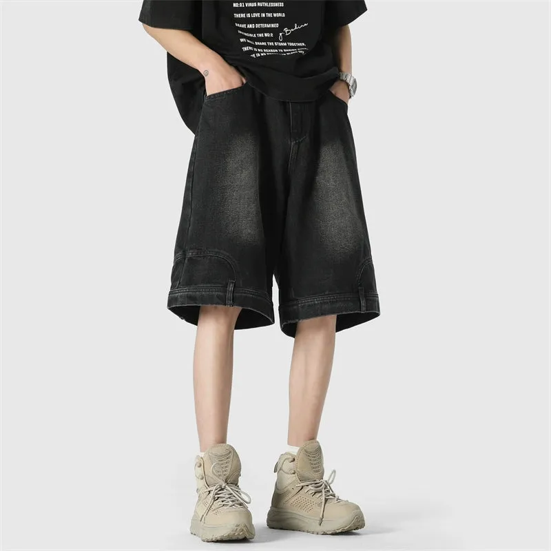 Wide Leg Upside-Down Effect Denim Shorts