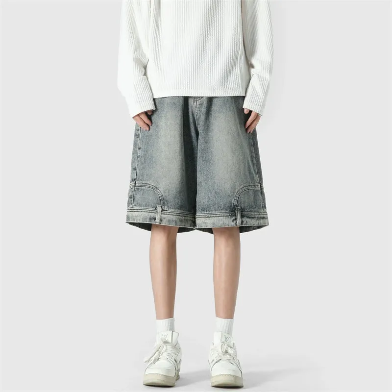 Wide Leg Upside-Down Effect Denim Shorts