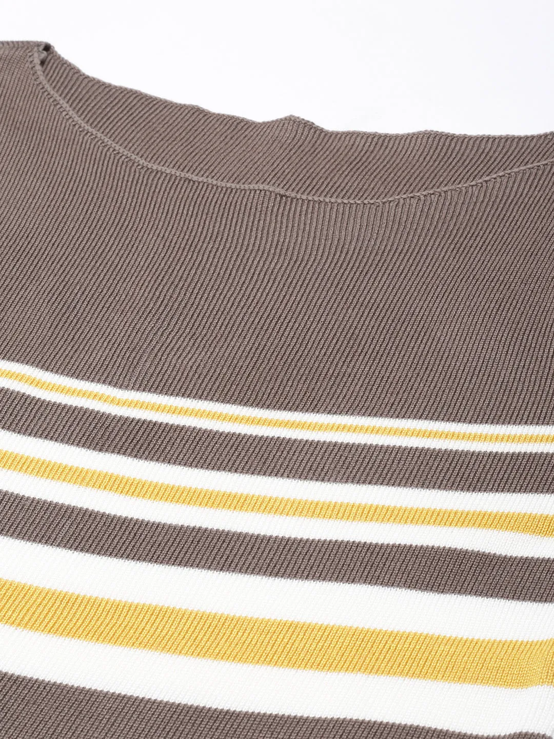 Women Olive Horizontal Stripes Fitted Top