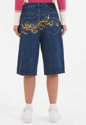 Womens Dragon Crawl Relaxed Denim Jorts Shorts - Indigo