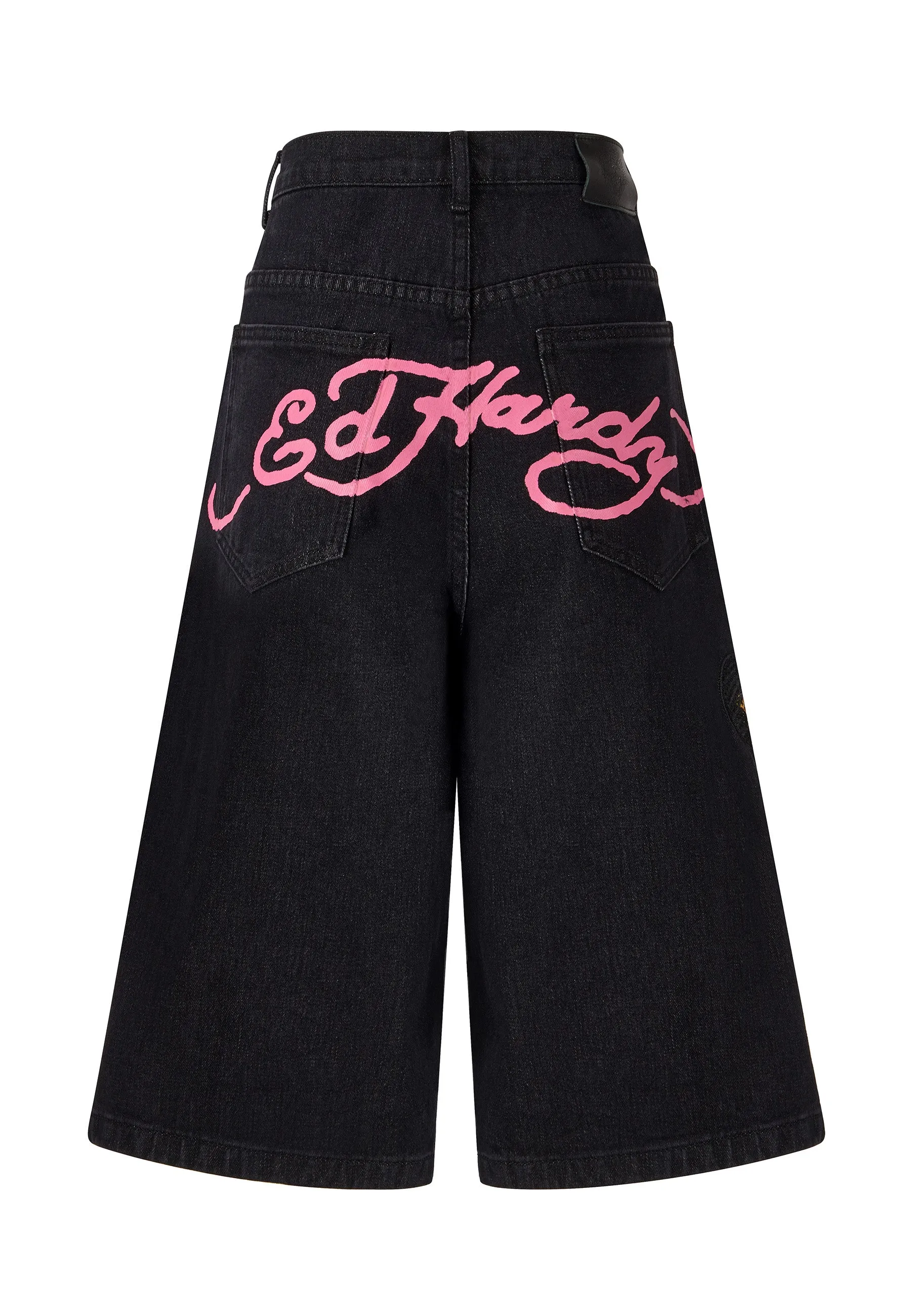 Womens Panther Crawl Relaxed Denim Jorts Shorts - Black