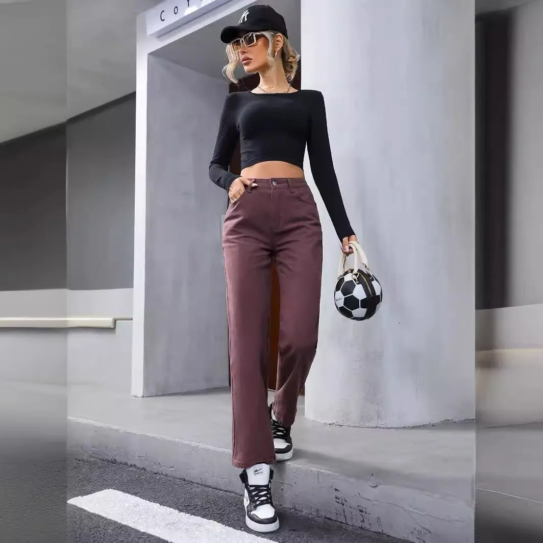 Women's Retro High Waist Denim Trousers